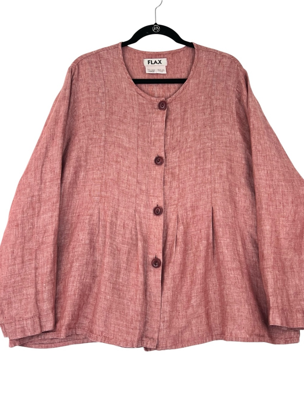 Flax Linen Button Front Peplum Top Sz L Red Lightweight Lagenlook Art Layer
